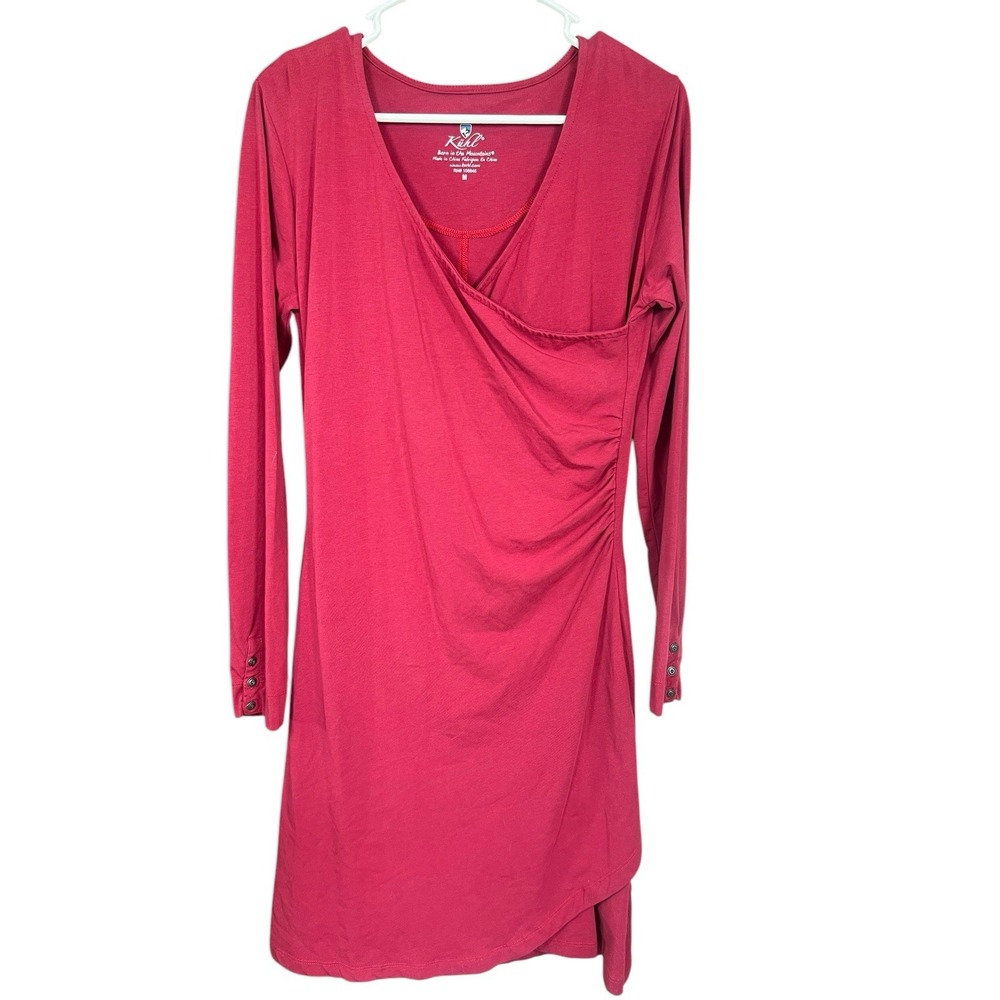 Kuhl Women's Midi Dress M Black Organic Cotton V-Neck‎ Long Sleeve Travel Hike